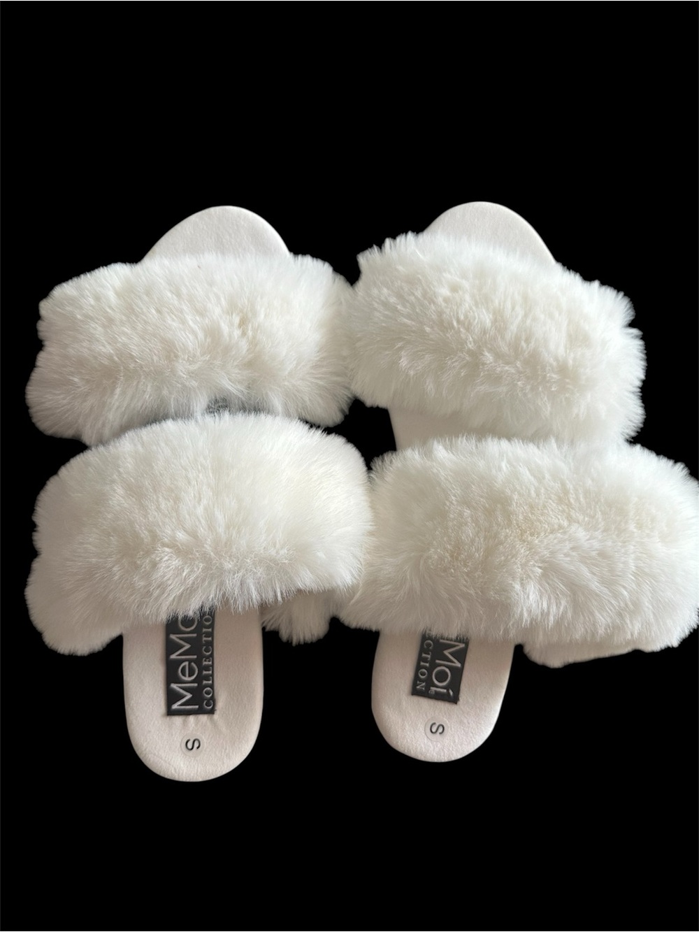 NEW MeMoi Cardi Collection White Faux Fur Slide Slippers small 5/6 BRIDAL